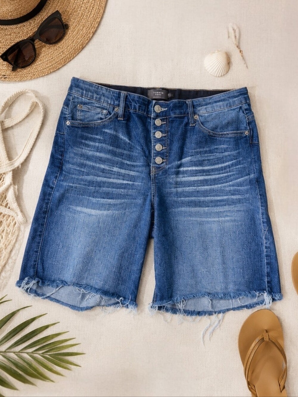 Torrid Plus Size 14: Medium Blue Distressed Denim Bermuda Shorts